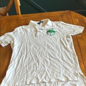 White Polo Shirt with Green Embroidery